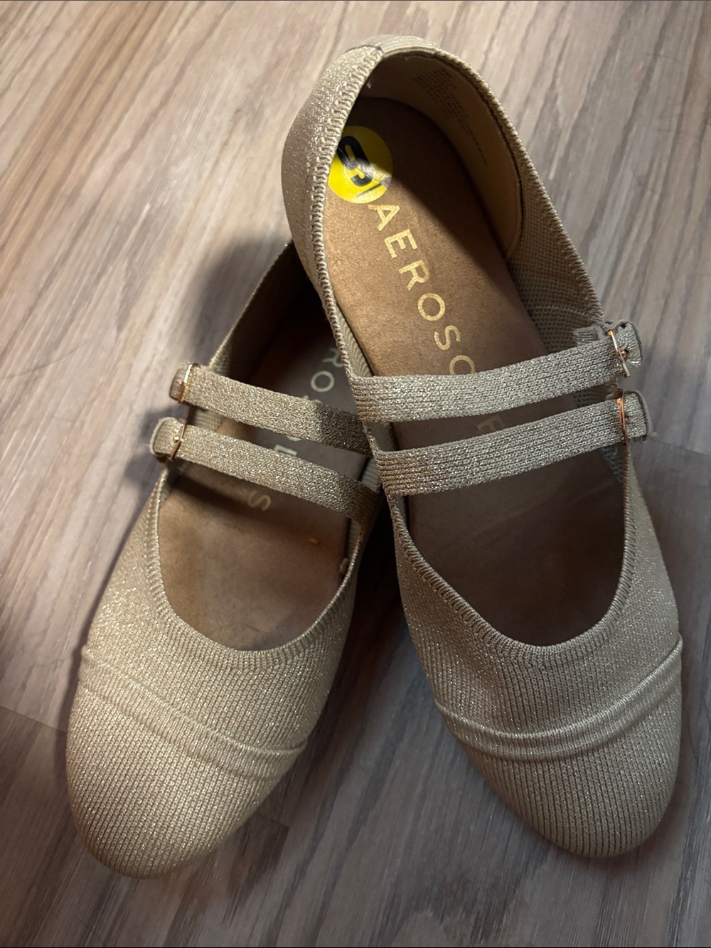 AEROSOLES Metallic Gold Double-Strap Mary Jane Flats size 9